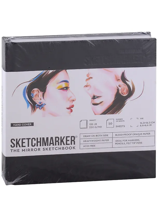 Скетчбук 16,3*16,3см 50л "SKETCHMARKER THE MIRROR", 220г/м2, 7БЦ, черная бумага 2932196 — 1