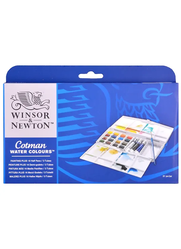 Краски акварельные Winsor&Newton "Cotman Plus", 19 цветов, кисть, палитра 261860 — 5