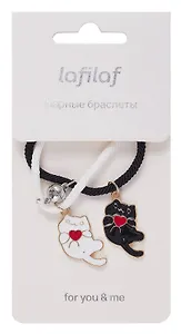 Набор парных браслетов с подвеской Котики с сердечком (текстиль, металл) (12-04407-B62) (Lafilaf)