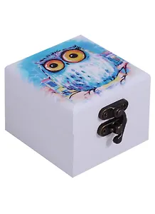 Шкатулка с зеркалом Сова на синем фоне (6,5х6,5х5) (дерево)
