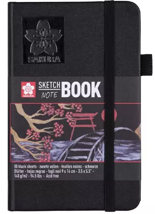 Скетчбук А6 80л 140г/м2, черн.бумага, черн.тв.обл., резинка — 258710 — 1