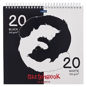 Скетчбук 240*240 40л "Black and white" черн. внутр блок 200 г/м2, белый внутр блок 100 г/м2, тв.обложка, гребень