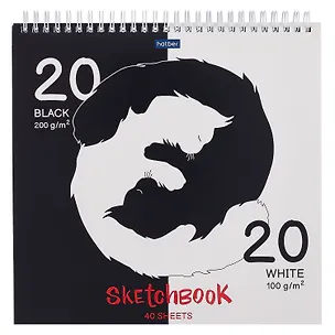 Скетчбук 240*240 40л "Black and white" черн. внутр блок 200 г/м2, белый внутр блок 100 г/м2, тв.обложка, гребень 3080404