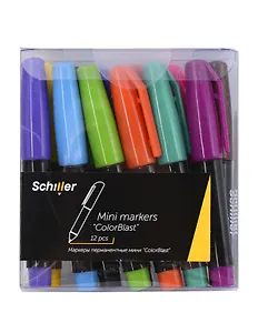 Маркеры перманентные мини 12 цветов "ColorBlast", пвх бокс, Schiller
