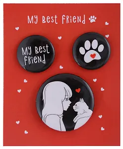 Набор значков Аниме ч/б Девушка с котиком (металл) (2 шт 25 мм, 1 шт 38 мм) (ЗН2024-073)