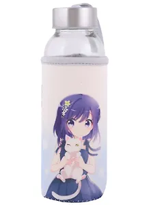 Бутылка в чехле Аниме Девушка с белым котиком (Сёдзё) (цветная) (стекло) (300мл)
