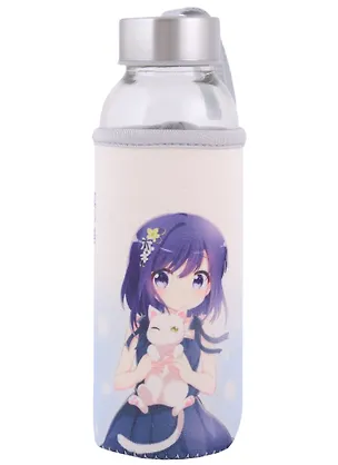 Бутылка в чехле Аниме Девушка с белым котиком (Сёдзё) (цветная) (стекло) (300мл) 2913098