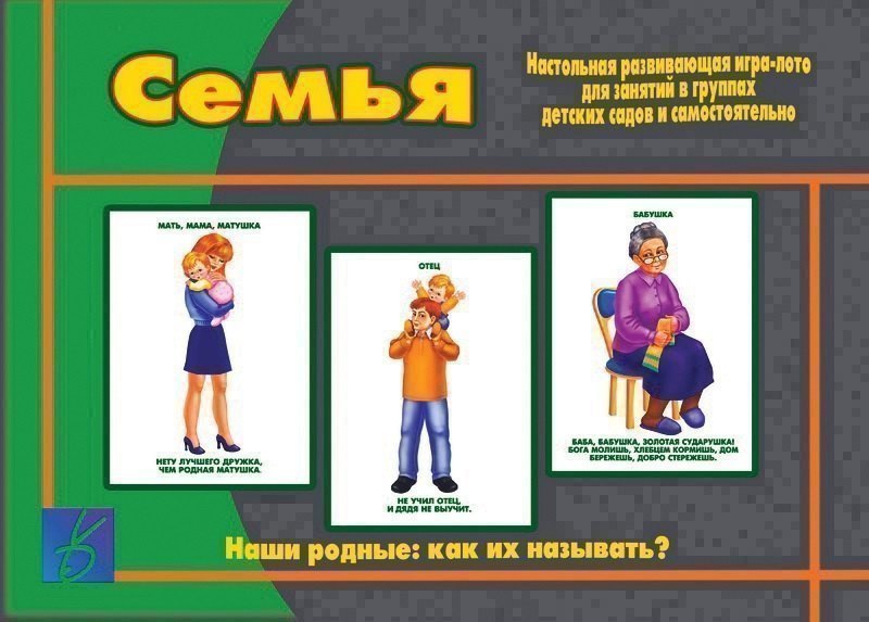 

Семья. Наши родные: как их называть Настольная развивающая игра-лото для занятий в группах детских садов и самостоятельно