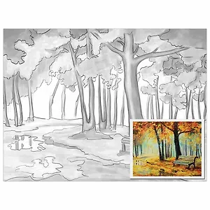 Холст на картоне с контуром BRAUBERG ART CLASSIC Осень, 30х40см, грунтованный, хлопок, 191546