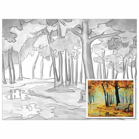 Холст на картоне с контуром BRAUBERG ART CLASSIC Осень, 30х40см, грунтованный, хлопок, 191546 2789639 — 1