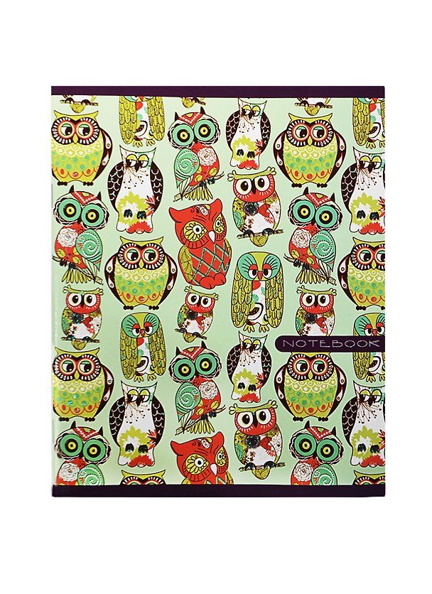 Тетрадь 48л кл. "Орнамент (совы. Owls)" мел.картон, выб.лак, перламутр.блестки, ассорти, Unnika 233391 — 1