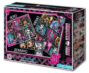Настольная игра "Monster High Набор 3 в 1" (лото+домино+мемо)