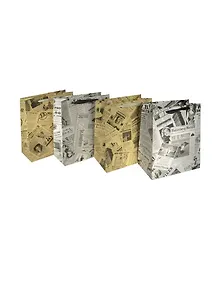 Пакет подарочный бумажный А3 32*42*11.5 "Газетный микс", нейтральный, матовый ламинат, Kairui