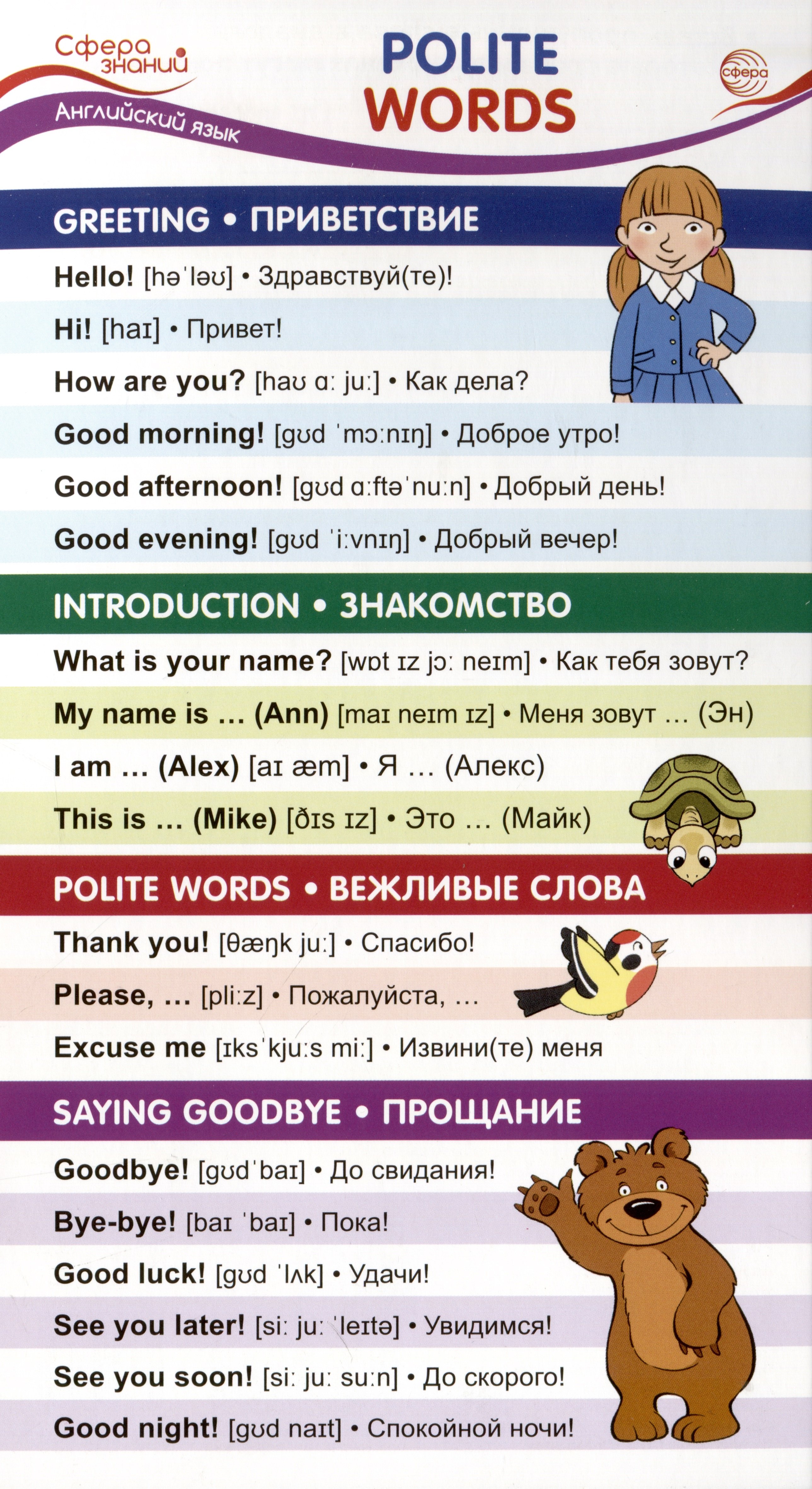 

Карточка-шпаргалка. Polite words (Вежливые слова) (110х205 мм)
