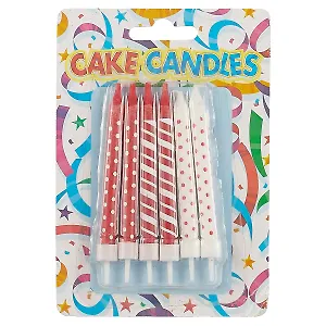 Набор свечей для торта Полоски и Точки (красные) (6шт) (8см)