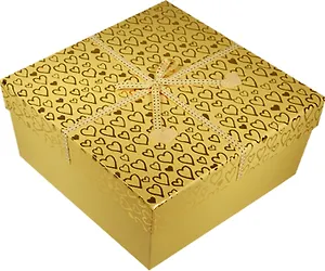 Коробка подарочная "Фетровые сердечки" желтый металлик 22*22*10см