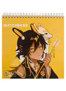 Скетчбук 190*190 48л "Мальчик на желтом", жесткая подложка, гребень, блок 160г/м2