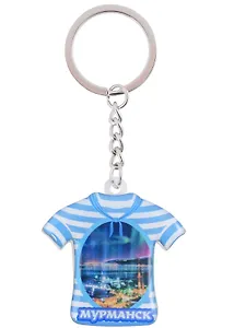 Брелок Мурманск с заливкой смола Футболка Достопримечательности города вид 2 (7,5,8х 7,5 см.) (акрил-металл)