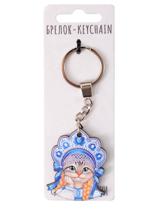Брелок Кошка в кокошнике Гжель (4х5) (дерево) (Б088) 3181041 — 1