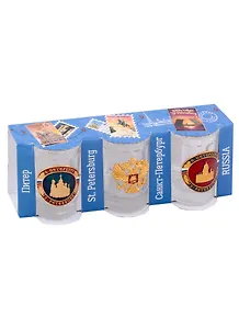 Сувенир, АКМ, Набор стопок Виды СПБ с мет.знач 3шт., стекло CT-M-01-3