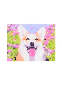 Холст с красками 17х22см по номерам, в коробке (14цв.) Счастливый корги в цветах (Арт. ХК-8162)