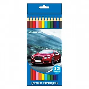 Карандаши цветные 12цв "Машины" шестигранные, к/к, подвес, schoolФОРМАТ