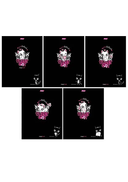 Тетрадь 48л кл. "Pink&Black (SWEET CAT)", выб.лак, ассорти, Hatber 218785 — 1