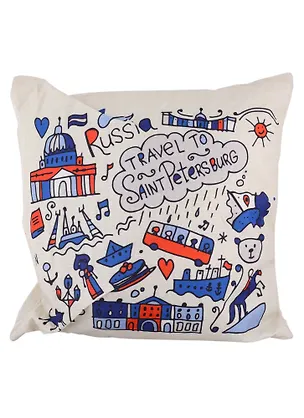 Подушка СПб Travel to Saint Petersburg (цветные рисунки) (43х43) (текстиль) (12-11403-XCT-23) 2700358