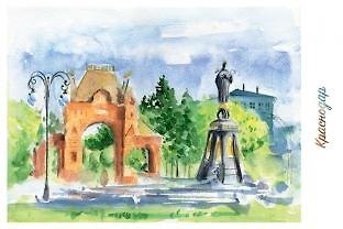 Открытка Краснодар тушь акварель "Екатерининский сквер" 2521620 — 1