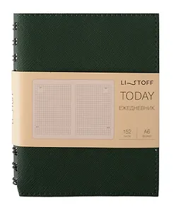 Ежедневник недат. А6 152л "Today" зеленый, иск.кожа, интегр.переплет, тонир.блок, евроспираль, инд.уп