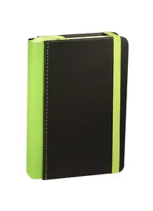 Записная книжка А6 96л черная, салатовый торец, на резинке,  Link Art