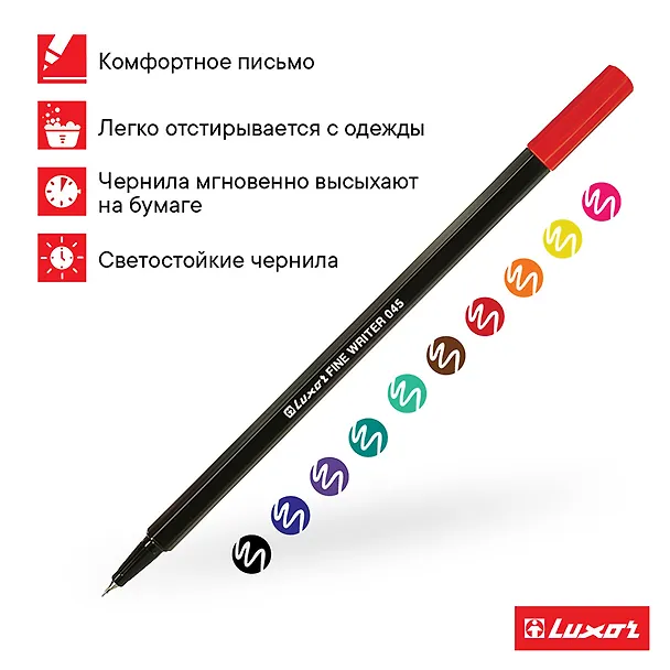 Набор капиллярных ручек 10 цветов 0,8 мм, Fine Writer 045, Luxor 3094421 — 8