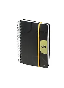 Записная книжка А6 80л кл. "Stila Accent" спираль, черн.пластик.обл., резинка, желтая, stila