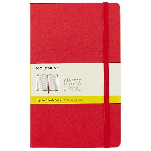 Книга для записей А5 120л кл. "Classic Large" красная, жесткая обложка, резинка, Moleskine