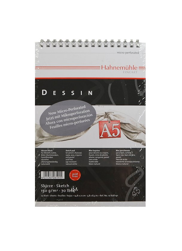 Блокнот для эскизов А5 25л "Dessin" верхн.спираль, 150г/м2, Hahnemuhle 223554 — 1