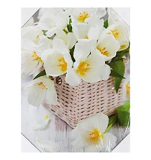 Картина Белые тюльпаны в корзине (30х40) (740-013) 2430663