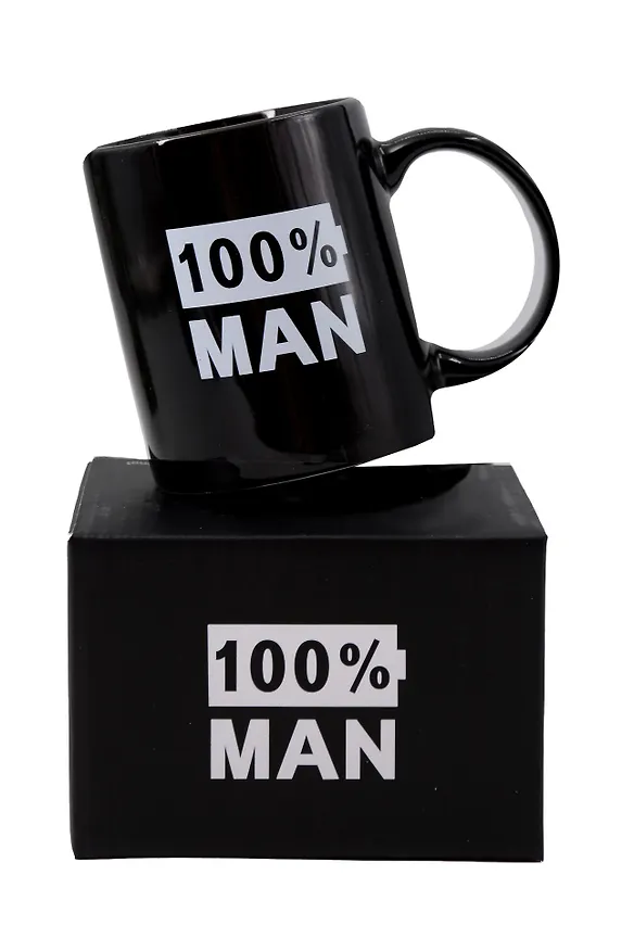 Кружка в подарочной коробке 100% Man (черная) (керамика, деколь) (330мл) (12-plutus-Z1) 3079746 — 3
