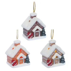 Украшение новогоднее Домик с подсветкой, 3 варианта (фарфор) (6х5х8)