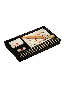 Набор для суши подарочный на 1 персону (соусник, блюдо, подставка д/палочек,салфетка, палочки) (31-212)