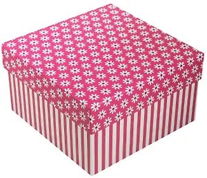 Коробка подарочная "Ромашки c полосками" фуксия, 13*13*7.5см