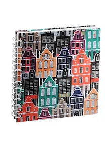 Скетчбук 195х195 80л "Разноцветные домики" белый офсет, без линовки, 100г/м2, тв.обложка, широкая евроспираль, Listoff