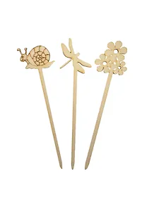 Набор-4 Украшения на шпажках (141262) (3шт) (50мм) (улитка цветы стрекоза) (игрушка из дерева) (упаковка)