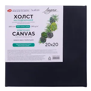 Холст на подрамнике 20*20 "Ладога" черный акриловый грунт, 380г/м2, 100% хлопок, среднее зерно 3122001