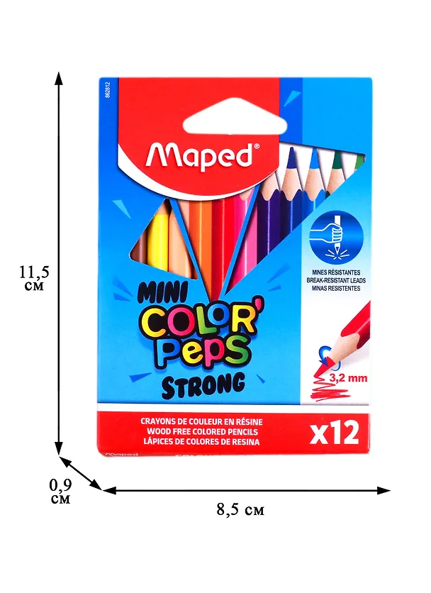 Карандаши цветные Maped, Color'Peps mini Strong, короткие 12 цветов 254055 — 2