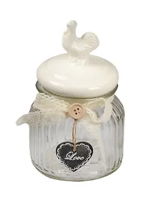 Сувенир Феникс Презент Стеклянная ёмкость для продуктов Белый петушок 10,5*18,5см 600мл
