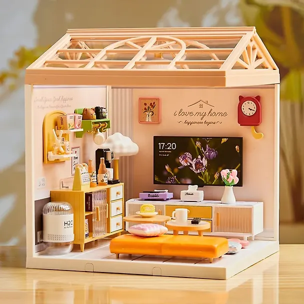 8006 Конструктор интерьерный для детского творчества – сборный домик Fairy Care «Роскошная современная гостиная», количество деталей - 92 (материалы: пластик, металл, картон), со световыми эффектами ( 3140299 — 3