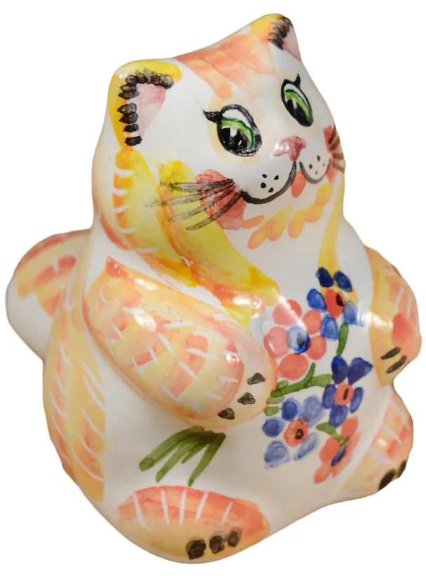 ГС Кот с цветами майолика (6 см) (1696478) 2572358 — 1