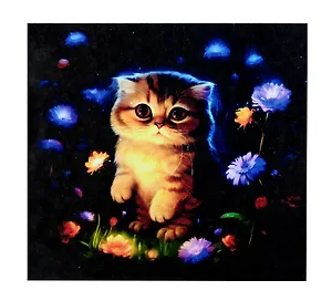 Набор для творчества. Алмазная мозаика с частичной выкладкой на подрамнике "Котенок в цветах", 30 х 30 см