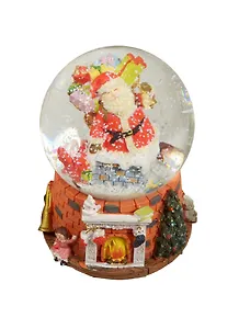 Фигурка новогодняя с водяным шаром Дед Мороз с подарками (музыкальная) (11х11х14,5) (175-109)