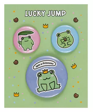 Набор значков Лягушки Lucky Jump (металл) (2 шт 25мм, 1 шт 38мм) (ЗН2023-071) — 3017089 — 1